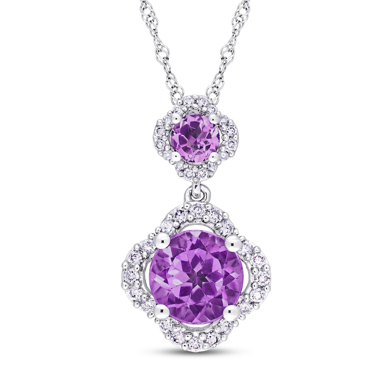 Main Image 1 of Amethyst & Diamond Necklace 1/5 ct tw Round-Cut 14K White Gold 17"