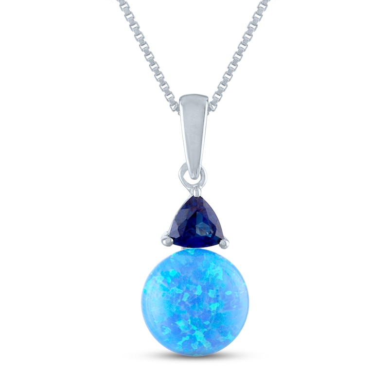 Main Image 1 of Blue Lab-Created Opal & Blue Lab-Created Sapphire Necklace Sterling Silver 18"