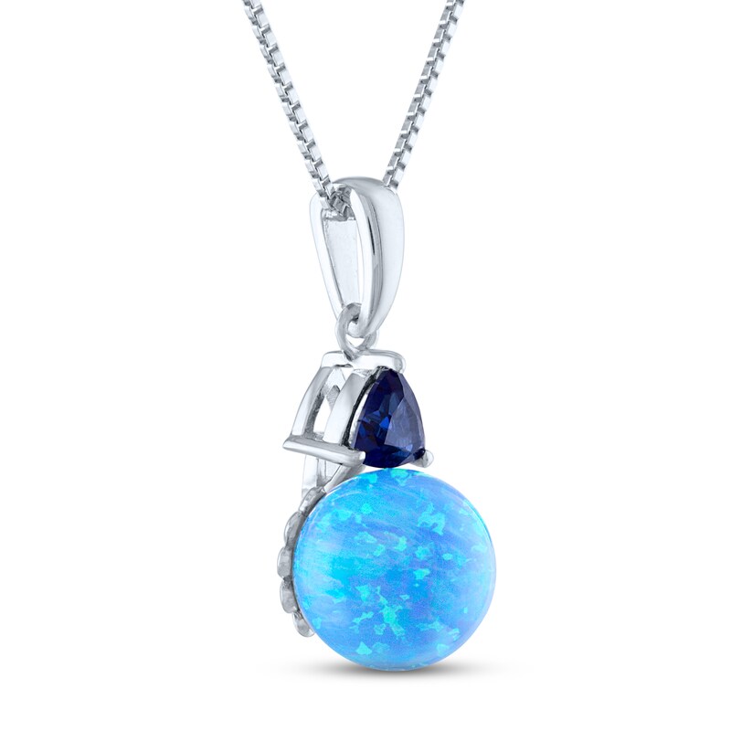 Main Image 2 of Blue Lab-Created Opal & Blue Lab-Created Sapphire Necklace Sterling Silver 18"