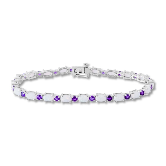 Lab-Created Opal & Amethyst Bracelet Sterling Silver 7.25"