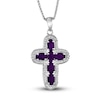 Thumbnail Image 0 of Amethyst & Diamond Cross Necklace Sterling Silver 18"