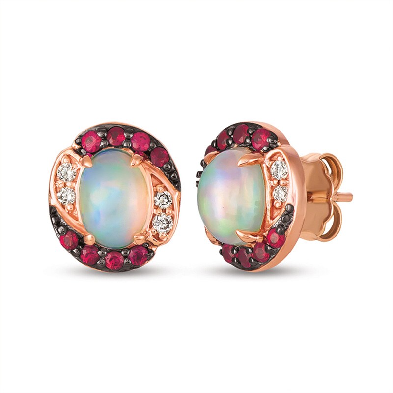 Main Image 1 of Le Vian Opal & Ruby Earrings 1/15 ct tw Diamonds 14K Strawberry Gold