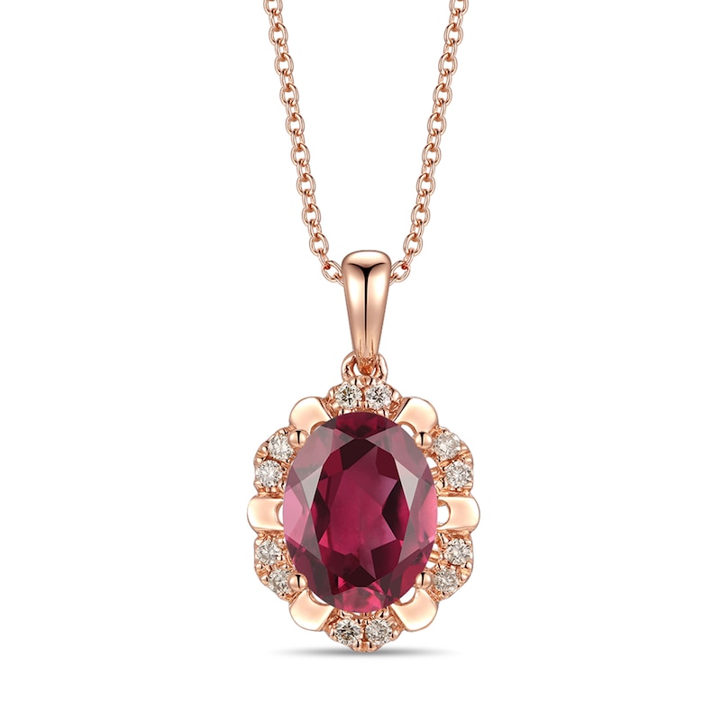 Le Vian Rhodolite Garnet Necklace 1/10 ct tw Diamonds 14K Strawberry Gold 18"