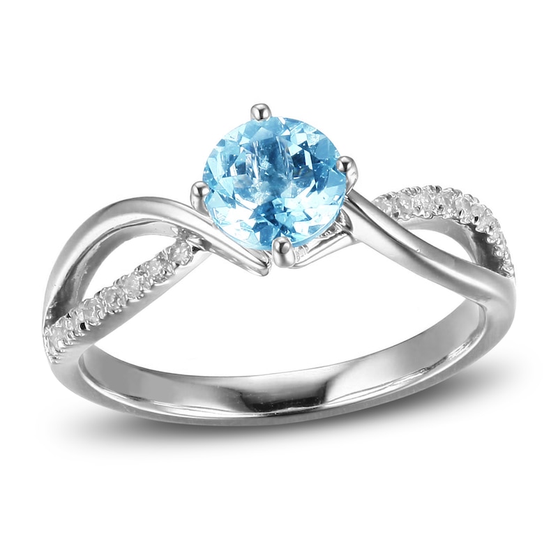 Aquamarine & Diamond Promise Ring 1/10 ct tw Round-Cut Sterling Silver ...