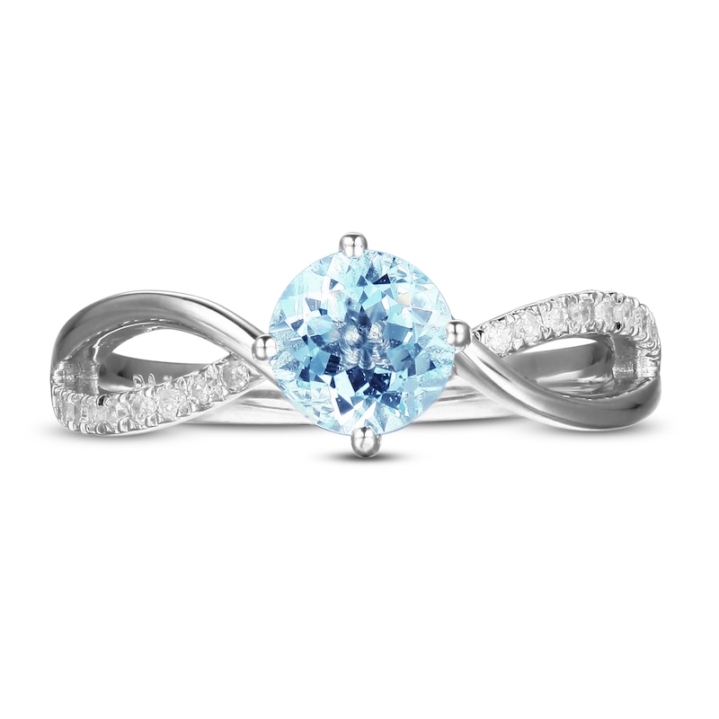 Aquamarine & Diamond Promise Ring 1/10 ct tw Round-Cut Sterling Silver