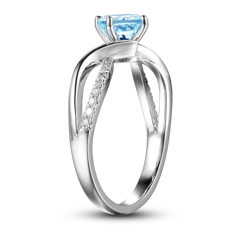 Aquamarine & Diamond Promise Ring 1/10 ct tw Round-Cut Sterling Silver