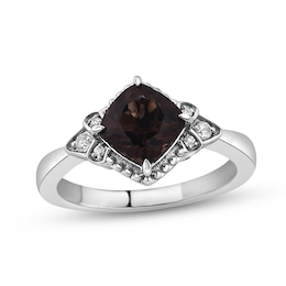 Smoky Quartz & White Zircon Ring Sterling Silver
