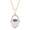 Thumbnail Image 1 of Amethyst & White Lab-Created Sapphire Hamsa Necklace 10K Rose Gold 18"