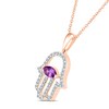 Thumbnail Image 2 of Amethyst & White Lab-Created Sapphire Hamsa Necklace 10K Rose Gold 18"