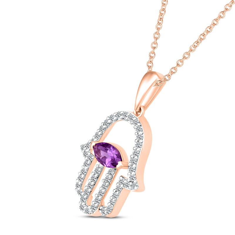 Main Image 2 of Amethyst & White Lab-Created Sapphire Hamsa Necklace 10K Rose Gold 18"