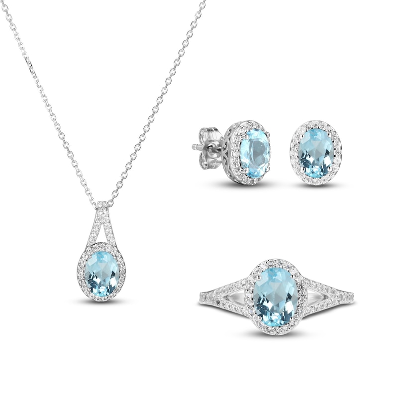 Main Image 1 of Sky Blue Topaz & White Lab-Created Sapphire Boxed Set Sterling Silver - Size 7