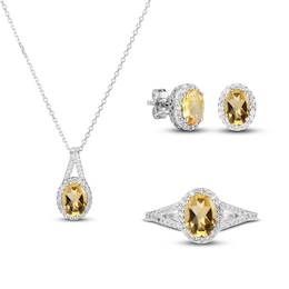 Citrine & White Lab-Created Sapphire Boxed Set Sterling Silver - Size 7