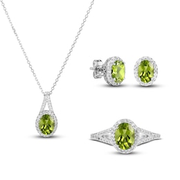 Peridot & White Lab-Created Sapphire Boxed Set Sterling Silver - Size 7