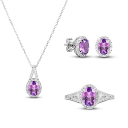 Amethyst & White Lab-Created Sapphire Boxed Set Sterling Silver - Size 7