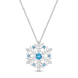 Swiss Blue Topaz & White Lab-Created Sapphire Snowflake Necklace Sterling Silver 18&quot;
