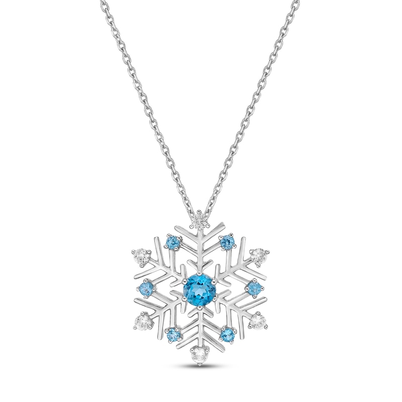 Main Image 1 of Swiss Blue Topaz & White Lab-Created Sapphire Snowflake Necklace Sterling Silver 18"