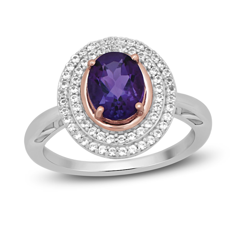 Amethyst & White Lab-Created Sapphire Ring Sterling Silver & 10K Rose Gold