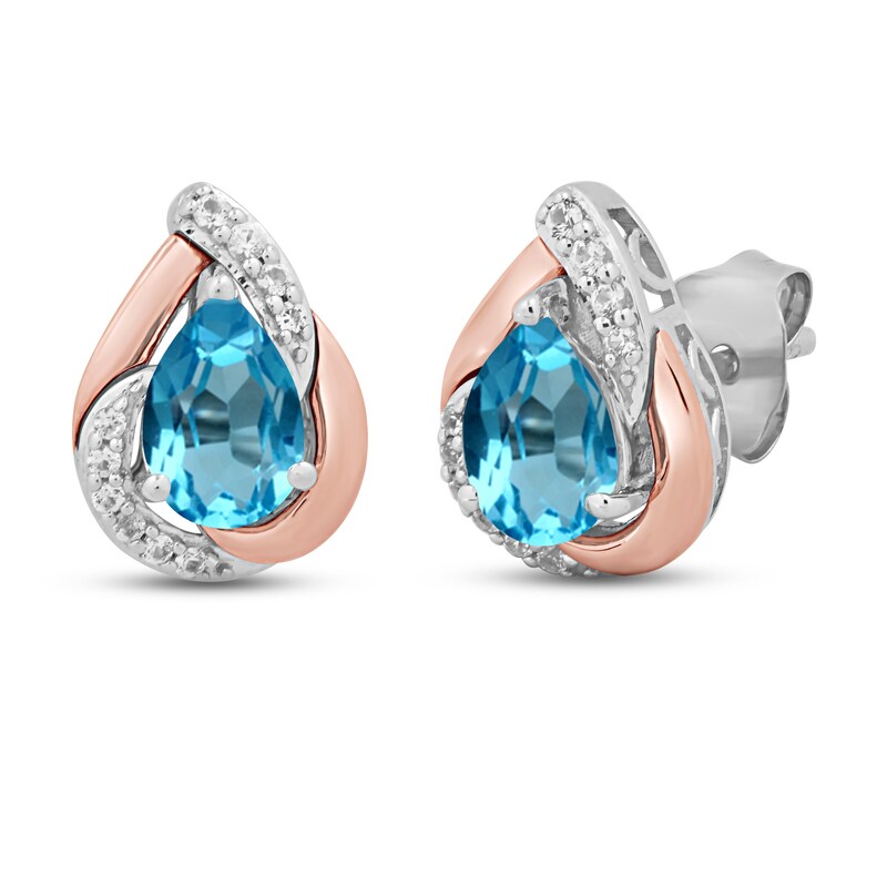 Swiss Blue Topaz & White Lab-Created Sapphire Earrings Sterling Silver & 10K Rose Gold