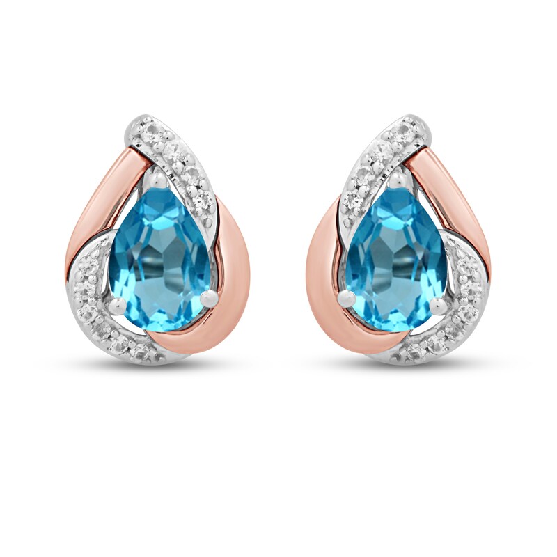 Swiss Blue Topaz & White Lab-Created Sapphire Earrings Sterling Silver & 10K Rose Gold