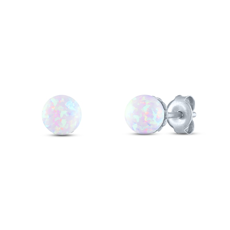 Main Image 1 of Lab-Created Opal Sphere Stud Earrings Sterling Silver
