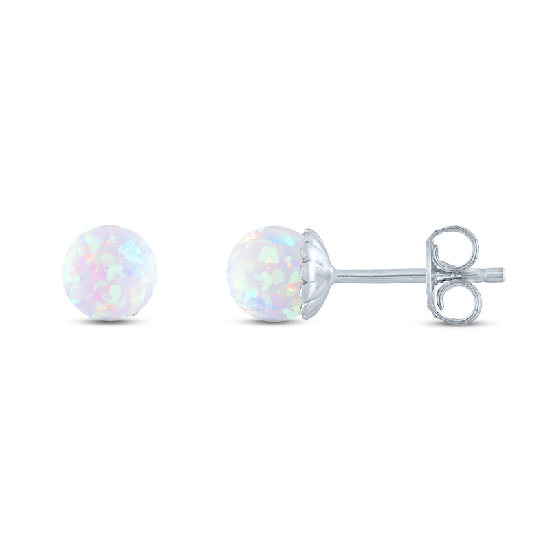 Main Image 2 of Lab-Created Opal Sphere Stud Earrings Sterling Silver