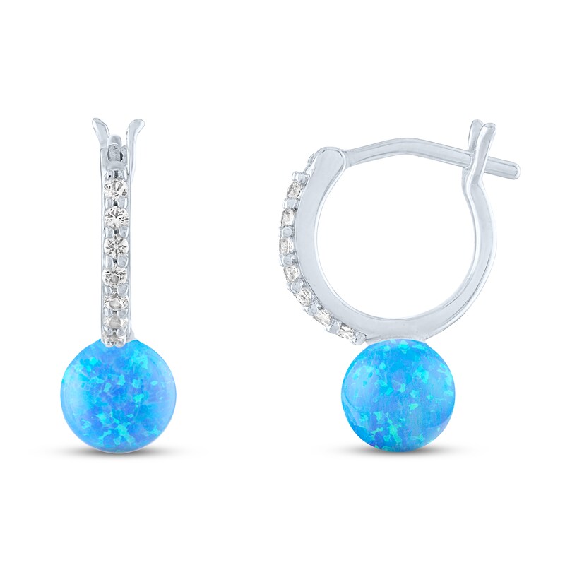 Blue Lab-Created Opal & White Lab-Created Sapphire Sphere Earrings Sterling Silver