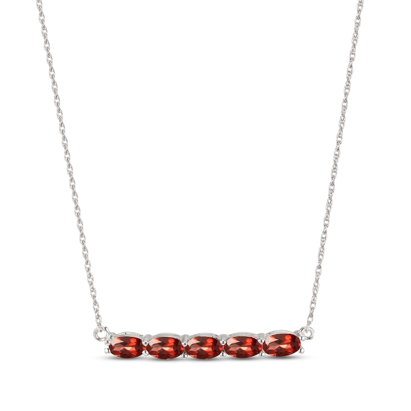 Main Image 1 of Garnet Bar Necklace Sterling Silver 18"