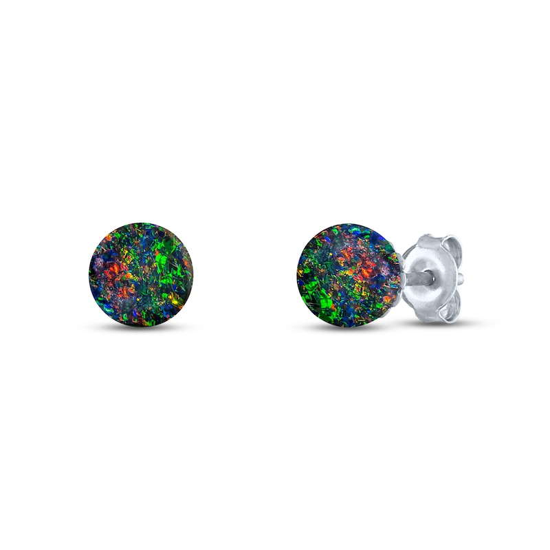 Main Image 1 of Black Lab-Created Opal Sphere Earrings Sterling Silver