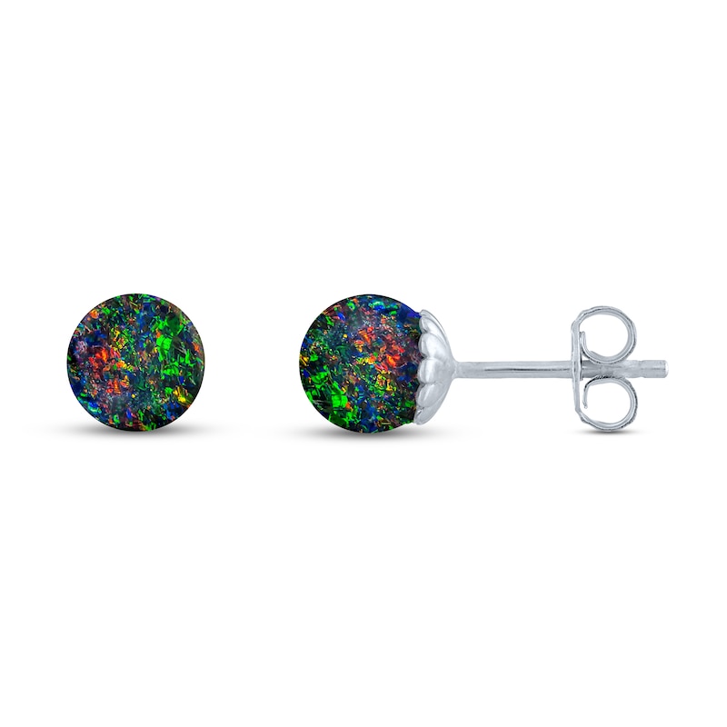 Main Image 2 of Black Lab-Created Opal Sphere Earrings Sterling Silver