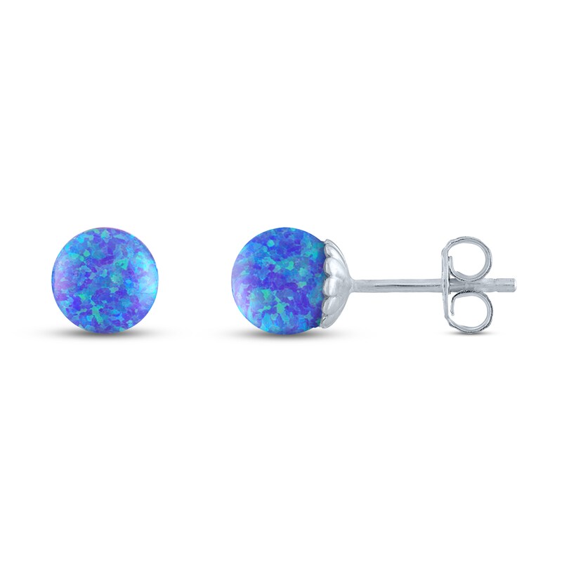 Main Image 1 of Purple Lab-Created Opal Sphere Earrings Sterling Silver