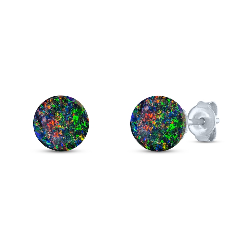 Black Lab-Created Opal Sphere Earrings Sterling Silver