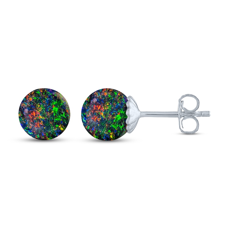 Black Lab-Created Opal Sphere Earrings Sterling Silver