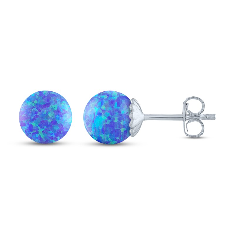 Purple Lab-Created Opal Sphere Earrings Sterling Silver