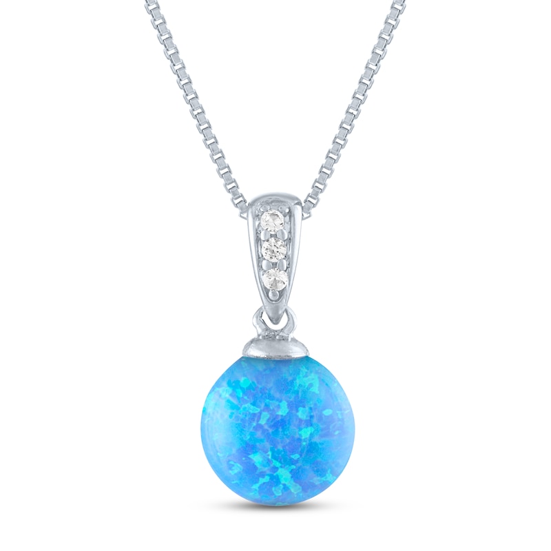 Blue Lab-Created Opal & White Lab-Created Sapphire Necklace Sterling Silver 18"