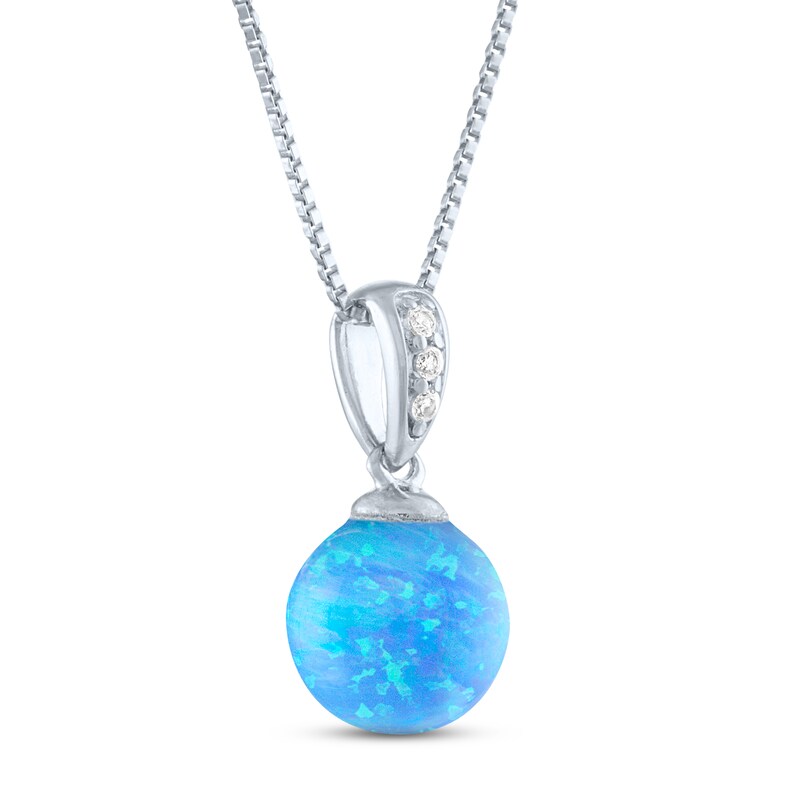 Blue Lab-Created Opal & White Lab-Created Sapphire Necklace Sterling Silver 18"