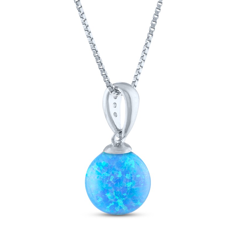 Main Image 3 of Blue Lab-Created Opal & White Lab-Created Sapphire Necklace Sterling Silver 18"
