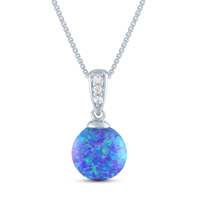 Lab-Created Opal & White Lab-Created Sapphire Necklace Sterling Silver 18"