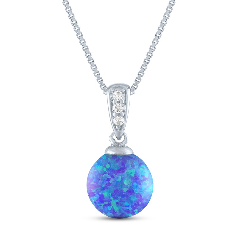 Main Image 1 of Lab-Created Opal & White Lab-Created Sapphire Necklace Sterling Silver 18"