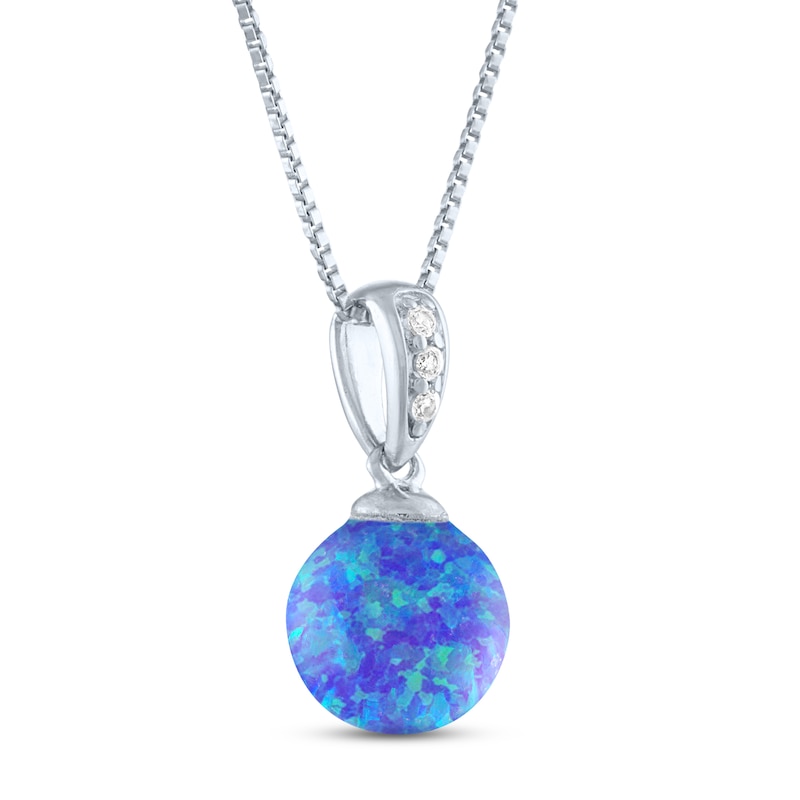 Main Image 2 of Lab-Created Opal & White Lab-Created Sapphire Necklace Sterling Silver 18"