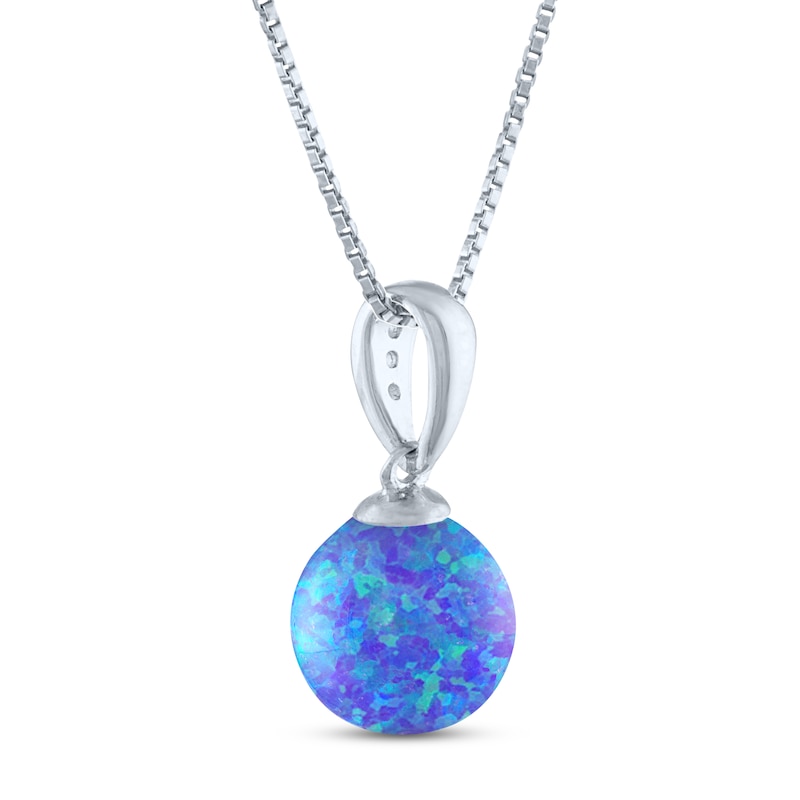 Main Image 3 of Lab-Created Opal & White Lab-Created Sapphire Necklace Sterling Silver 18"
