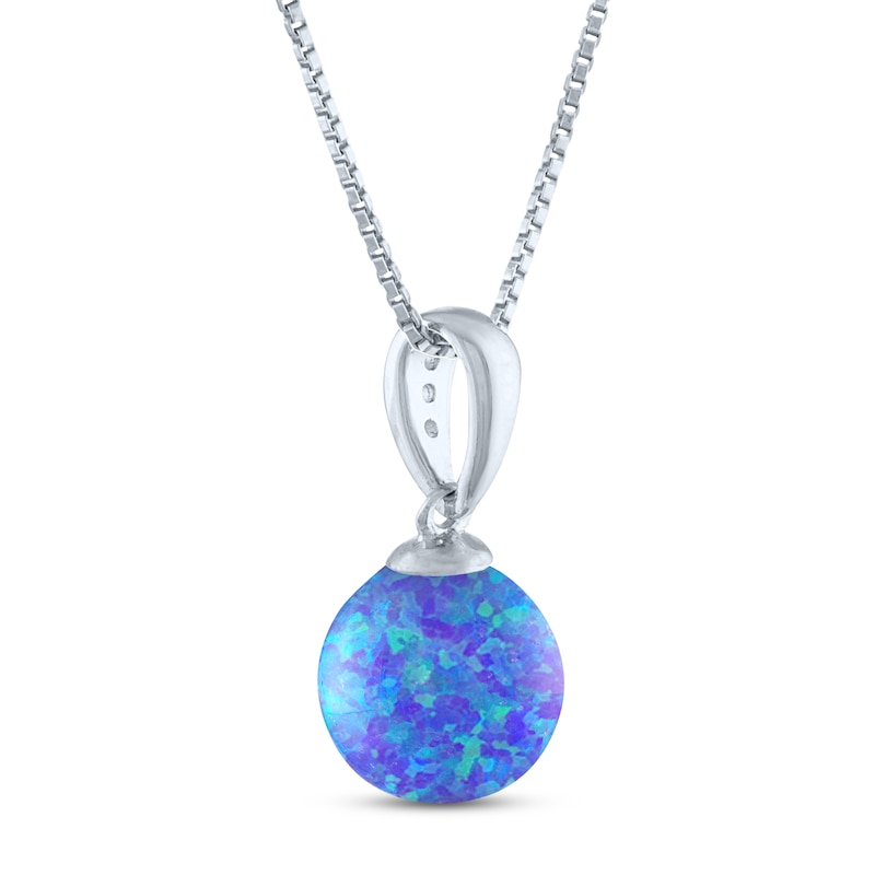 Lab-Created Opal & White Lab-Created Sapphire Necklace Sterling Silver 18"