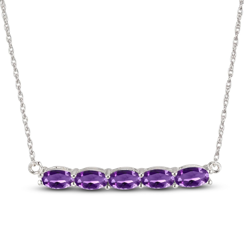 Main Image 1 of Amethyst Bar Necklace Sterling Silver 18"