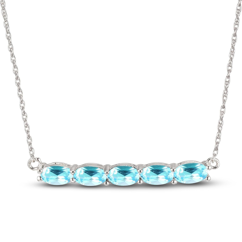Main Image 1 of Swiss Blue Topaz Bar Necklace Sterling Silver 18"