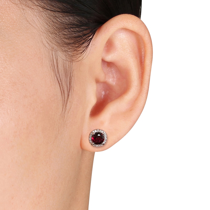 Garnet & Diamond Earrings 1/15 ct tw Round-cut Sterling Silver