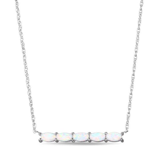 Lab-Created Opal Dainty Bar Necklace Sterling Silver 18"