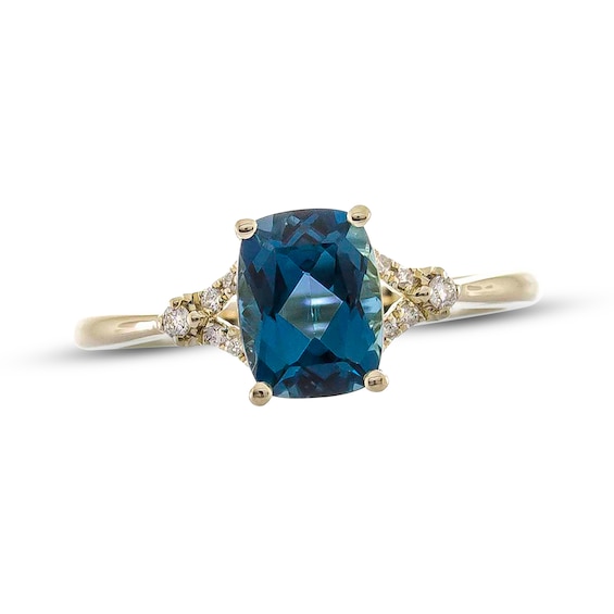 Cushion-Cut London Blue Topaz & Diamond Ring 1/20 ct tw 10K Yellow Gold