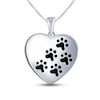 Thumbnail Image 1 of Black Onyx Paw Print Heart Necklace Sterling Silver 18"