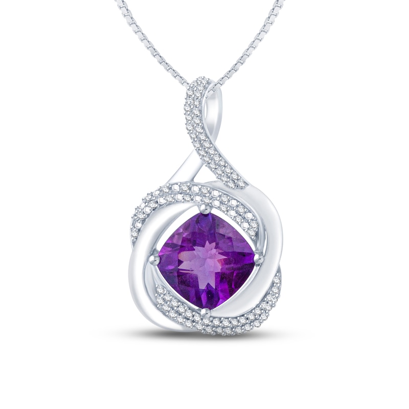 Main Image 1 of Amethyst & Diamond Necklace 1/6 ct tw Round-cut Sterling Silver 18"