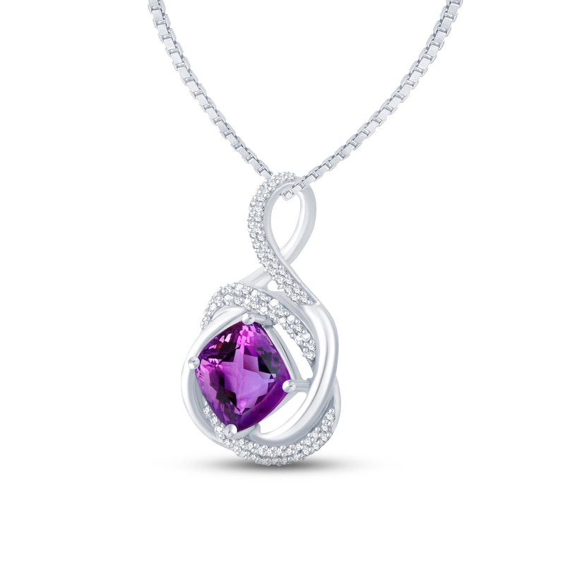 Main Image 2 of Amethyst & Diamond Necklace 1/6 ct tw Round-cut Sterling Silver 18"