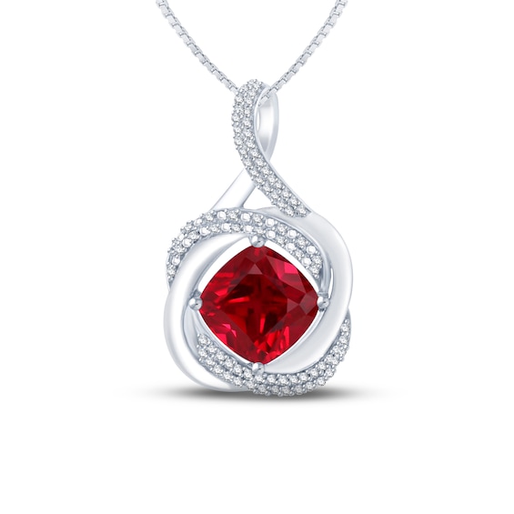 Lab-Created Ruby & Diamond Necklace 1/6 ct tw Round-cut Sterling Silver 18"